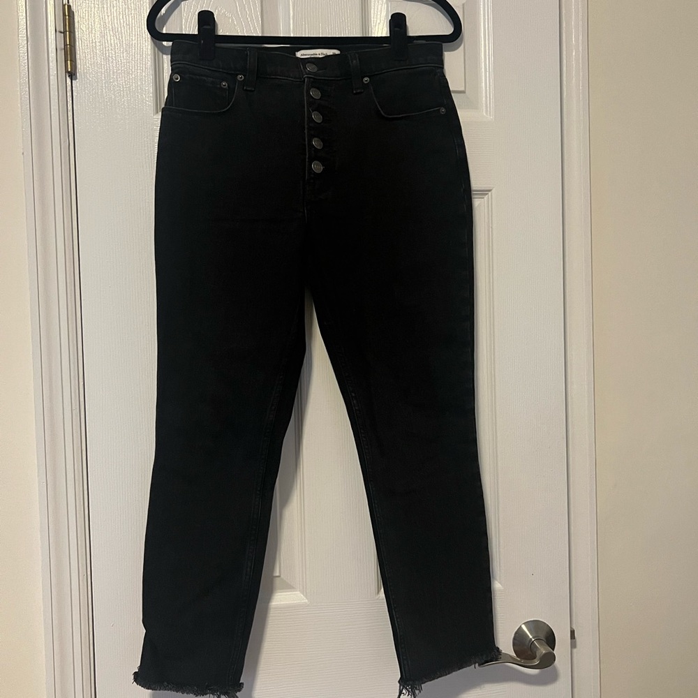Abercrombie Cropped Black Button-Up Black Jeans